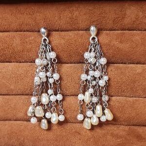 Vintage | Oxidized Silver and Pearl Dangle Earrings